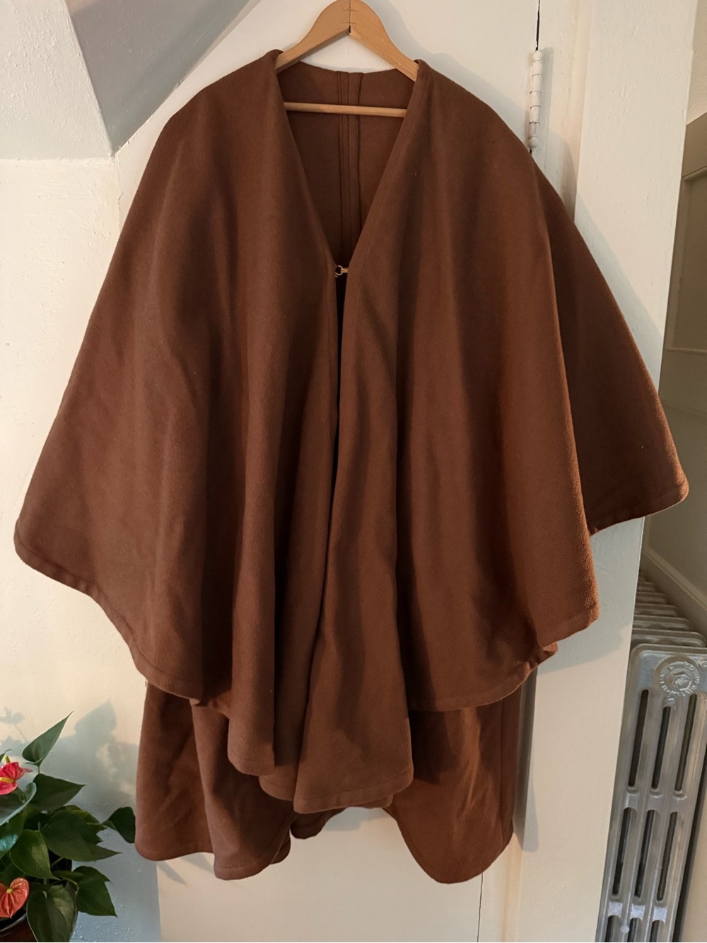 Vintage Brown Wool Cape with Sleeves One Size